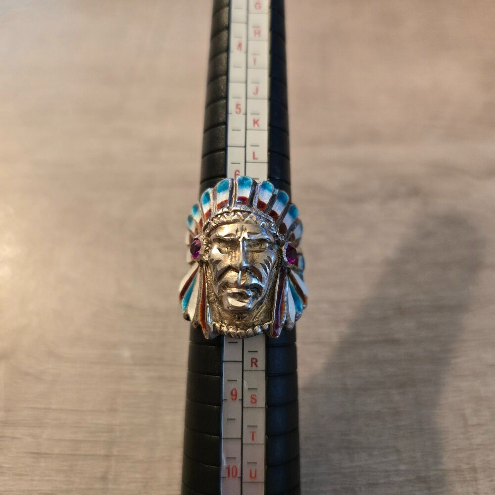 Vintage Sterling Native American Chief Head Ring sz 7.5